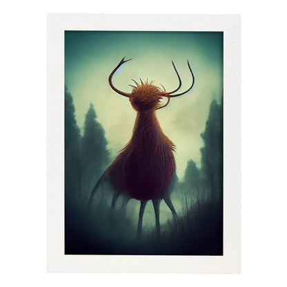 Nacnic Lámina Alce Creativo estilo T. Burton. Ilustraciones y pósters de animales inspirados en el arte gótico y oscuro de Burton. Diseño y Decoración de Interiores.-Artwork-Nacnic-A4-Marco Blanco-Nacnic Estudio SL