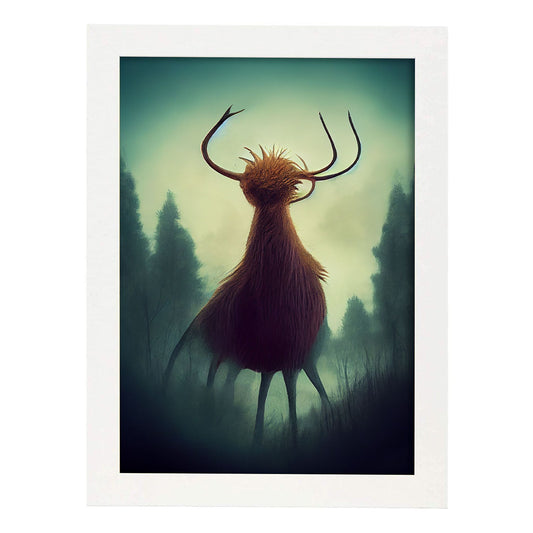 Nacnic Lámina Alce Creativo estilo T. Burton. Ilustraciones y pósters de animales inspirados en el arte gótico y oscuro de Burton. Diseño y Decoración de Interiores.-Artwork-Nacnic-A4-Marco Blanco-Nacnic Estudio SL