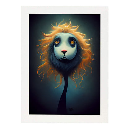 Nacnic Lámina Árbol léon Valiente estilo T. Burton. Ilustraciones y pósters de animales inspirados en el arte gótico y oscuro de Burton. Diseño y Decoración de Interiores.-Artwork-Nacnic-A4-Marco Blanco-Nacnic Estudio SL