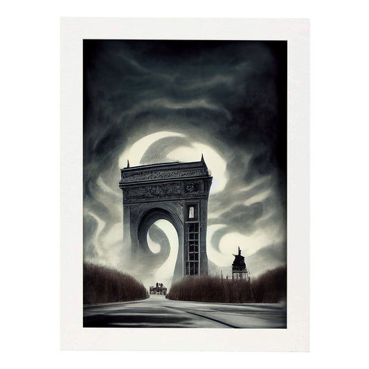Nacnic Lámina Arco del triunfo Generoso al estilo de T. Burton. Ilustraciones de monumentos, ciudades, paises inspiradas en arte gótico y oscuro. Diseño y Decoración de Interiores.-Artwork-Nacnic-A4-Marco Blanco-Nacnic Estudio SL