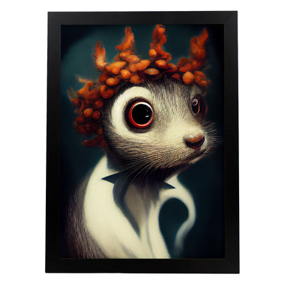 Nacnic Lámina Ardilla Compasivo estilo T. Burton. Ilustraciones y pósters de animales inspirados en el arte gótico y oscuro de Burton. Diseño y Decoración de Interiores.-Artwork-Nacnic-A4-Sin marco-Nacnic Estudio SL