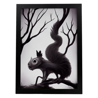 Nacnic Lámina Ardilla Dependiente estilo T. Burton. Ilustraciones y pósters de animales inspirados en el arte gótico y oscuro de Burton. Diseño y Decoración de Interiores.-Artwork-Nacnic-A4-Sin marco-Nacnic Estudio SL