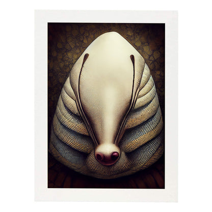 Nacnic Lámina Armadillo Audaz estilo T. Burton. Ilustraciones y pósters de animales inspirados en el arte gótico y oscuro de Burton. Diseño y Decoración de Interiores.-Artwork-Nacnic-A4-Marco Blanco-Nacnic Estudio SL