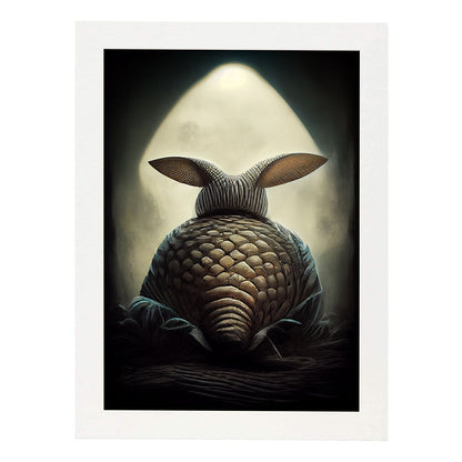 Nacnic Lámina Armadillo Generoso estilo T. Burton. Ilustraciones y pósters de animales inspirados en el arte gótico y oscuro de Burton. Diseño y Decoración de Interiores.-Artwork-Nacnic-A4-Marco Blanco-Nacnic Estudio SL