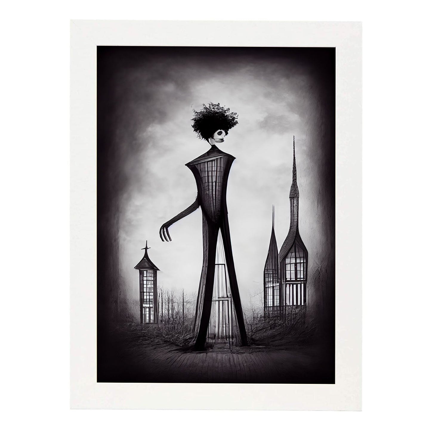 Nacnic Lámina Arquitecto Racional al estilo de T. Burton. Ilustraciones de profesiones y oficios inspiradas en arte gótico y oscuro. Diseño y Decoración de Interiores.-Artwork-Nacnic-A3-Marco Blanco-Nacnic Estudio SL
