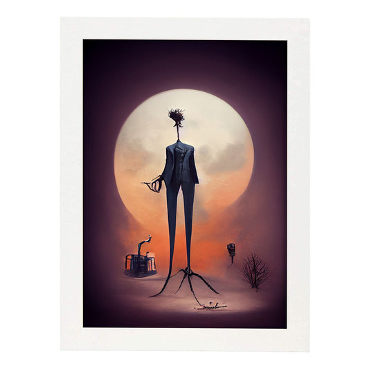 Nacnic Lámina Asesor Sociable al estilo de T. Burton. Ilustraciones de profesiones y oficios inspiradas en arte gótico y oscuro. Diseño y Decoración de Interiores.-Artwork-Nacnic-A4-Marco Blanco-Nacnic Estudio SL