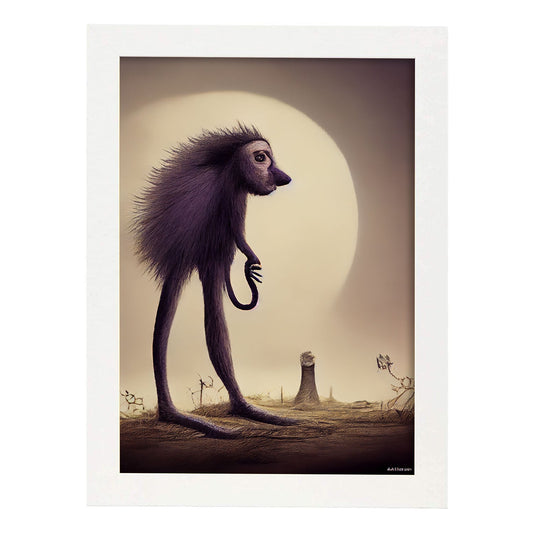 Nacnic Lámina Babuino Gigante Energético estilo T. Burton. Ilustraciones y pósters de animales inspirados en el arte gótico y oscuro de Burton. Diseño y Decoración de Interiores.-Artwork-Nacnic-A4-Marco Blanco-Nacnic Estudio SL
