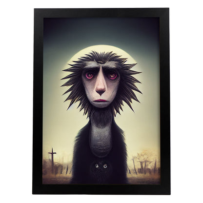 Nacnic Lámina Babuino Sociable estilo T. Burton. Ilustraciones y pósters de animales inspirados en el arte gótico y oscuro de Burton. Diseño y Decoración de Interiores.-Artwork-Nacnic-A4-Sin marco-Nacnic Estudio SL