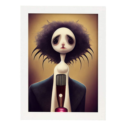 Nacnic Lámina Barbero Creativo al estilo de T. Burton. Ilustraciones de profesiones y oficios inspiradas en arte gótico y oscuro. Diseño y Decoración de Interiores.-Artwork-Nacnic-A4-Marco Blanco-Nacnic Estudio SL