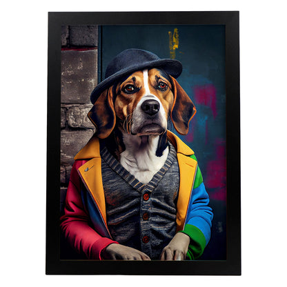 Nacnic Lámina Beagle Dinámico en estilo Fotografía a todo color. Divertidas ilustraciones realistas de animales con ropa humana. Diseño y Decoración de Interiores.-Artwork-Nacnic-A4-Sin marco-Nacnic Estudio SL
