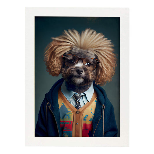 Nacnic Lámina Bichón maltés Audaz en estilo Fotografía a todo color. Divertidas ilustraciones realistas de animales con ropa humana. Diseño y Decoración de Interiores.-Artwork-Nacnic-A4-Marco Blanco-Nacnic Estudio SL