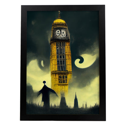 Nacnic Lámina Big Ben Generoso al estilo de T. Burton. Ilustraciones de monumentos, ciudades, paises inspiradas en arte gótico y oscuro. Diseño y Decoración de Interiores.-Artwork-Nacnic-A4-Sin marco-Nacnic Estudio SL