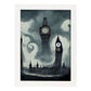 Nacnic Lámina Big Ben Inglaterra al estilo de T. Burton. Ilustraciones de monumentos, ciudades, paises inspiradas en arte gótico y oscuro. Diseño y Decoración de Interiores.-Artwork-Nacnic-A4-Marco Blanco-Nacnic Estudio SL