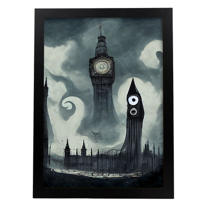 Nacnic Lámina Big Ben Inglaterra al estilo de T. Burton. Ilustraciones de monumentos, ciudades, paises inspiradas en arte gótico y oscuro. Diseño y Decoración de Interiores.-Artwork-Nacnic-A4-Sin marco-Nacnic Estudio SL