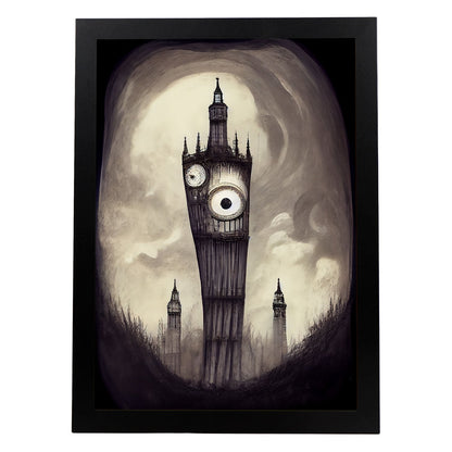 Nacnic Lámina Big Ben Paciente al estilo de T. Burton. Ilustraciones de monumentos, ciudades, paises inspiradas en arte gótico y oscuro. Diseño y Decoración de Interiores.-Artwork-Nacnic-A4-Sin marco-Nacnic Estudio SL