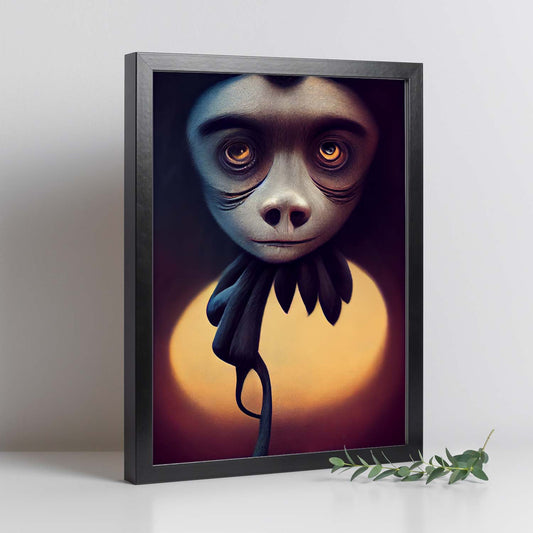 Nacnic Lámina Bonobo Dinámico estilo T. Burton. Ilustraciones y pósters de animales inspirados en el arte gótico y oscuro de Burton. Diseño y Decoración de Interiores.-Artwork-Nacnic-Nacnic Estudio SL