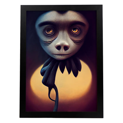 Nacnic Lámina Bonobo Dinámico estilo T. Burton. Ilustraciones y pósters de animales inspirados en el arte gótico y oscuro de Burton. Diseño y Decoración de Interiores.-Artwork-Nacnic-A4-Sin marco-Nacnic Estudio SL