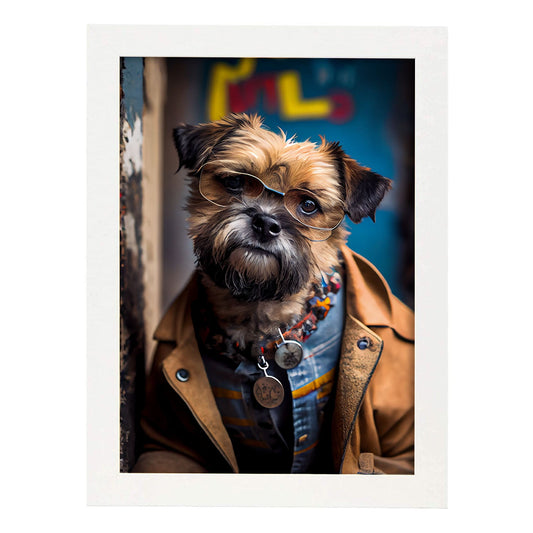 Nacnic Lámina Border Terrier Amable en estilo Fotografía a todo color. Divertidas ilustraciones realistas de animales con ropa humana. Diseño y Decoración de Interiores.-Artwork-Nacnic-A4-Marco Blanco-Nacnic Estudio SL