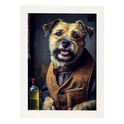 Nacnic Lámina Border Terrier Responsable en estilo Fotografía a todo color. Divertidas ilustraciones realistas de animales con ropa humana. Diseño y Decoración de Interiores.-Artwork-Nacnic-A4-Marco Blanco-Nacnic Estudio SL