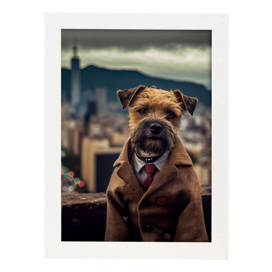 Nacnic Lámina Border Terrier Tolerante en estilo Fotografía a todo color. Divertidas ilustraciones realistas de animales con ropa humana. Diseño y Decoración de Interiores.-Artwork-Nacnic-A4-Marco Blanco-Nacnic Estudio SL