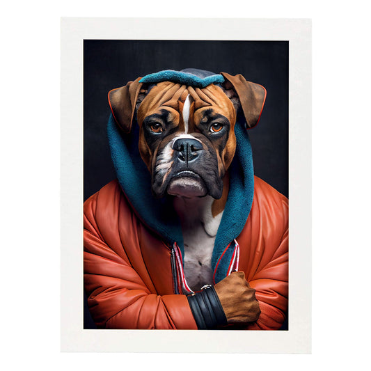 Nacnic Lámina Boxer boxeador Compasivo en estilo Fotografía a todo color. Divertidas ilustraciones realistas de animales con ropa humana. Diseño y Decoración de Interiores.-Artwork-Nacnic-A4-Marco Blanco-Nacnic Estudio SL