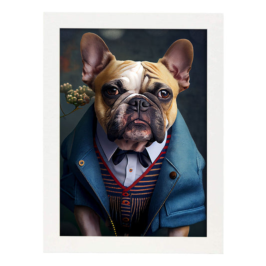 Nacnic Lámina Bulldog Amable en estilo Fotografía a todo color. Divertidas ilustraciones realistas de animales con ropa humana. Diseño y Decoración de Interiores.-Artwork-Nacnic-A4-Marco Blanco-Nacnic Estudio SL