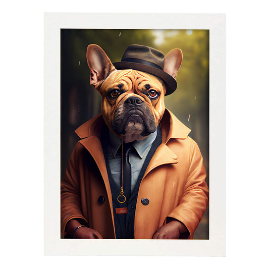 Nacnic Lámina Bulldog elegante Creativo en estilo Fotografía a todo color. Divertidas ilustraciones realistas de animales con ropa humana. Diseño y Decoración de Interiores.-Artwork-Nacnic-A4-Marco Blanco-Nacnic Estudio SL
