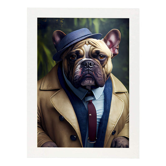 Nacnic Lámina Bulldog trajeado Leal en estilo Fotografía a todo color. Divertidas ilustraciones realistas de animales con ropa humana. Diseño y Decoración de Interiores.-Artwork-Nacnic-A4-Marco Blanco-Nacnic Estudio SL