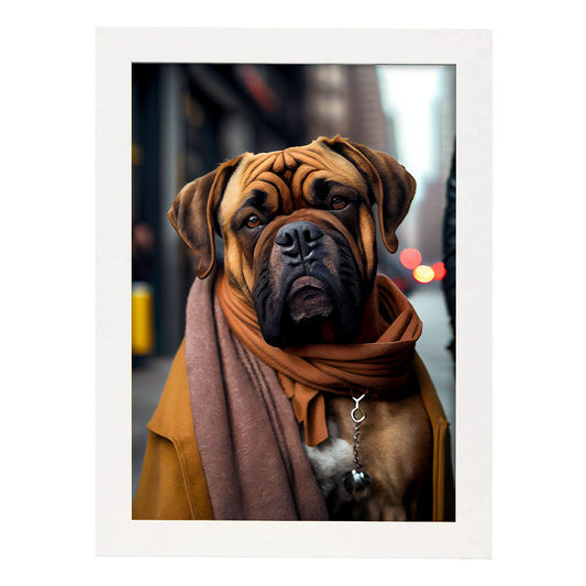 Nacnic Lámina Bullmastiff Optimista en estilo Fotografía a todo color. Divertidas ilustraciones realistas de animales con ropa humana. Diseño y Decoración de Interiores.-Artwork-Nacnic-A4-Marco Blanco-Nacnic Estudio SL