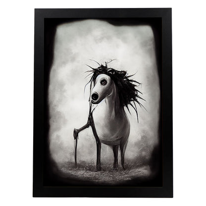 Nacnic Lámina Caballo Cooperativo estilo T. Burton. Ilustraciones y pósters de animales inspirados en el arte gótico y oscuro de Burton. Diseño y Decoración de Interiores.-Artwork-Nacnic-A4-Sin marco-Nacnic Estudio SL