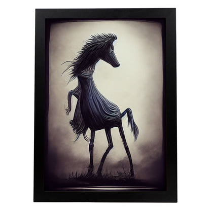 Nacnic Lámina Caballo Energético estilo T. Burton. Ilustraciones y pósters de animales inspirados en el arte gótico y oscuro de Burton. Diseño y Decoración de Interiores.-Artwork-Nacnic-A4-Sin marco-Nacnic Estudio SL