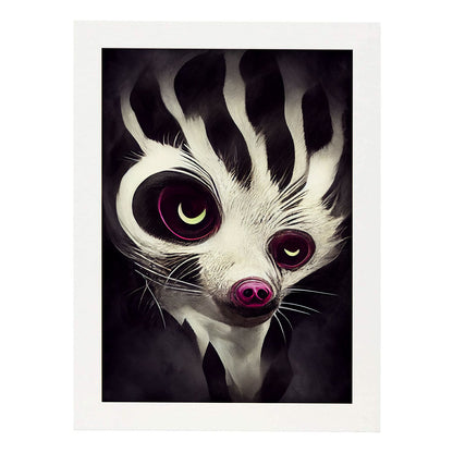 Nacnic Lámina Cara Civeta Responsable estilo T. Burton. Ilustraciones y pósters de animales inspirados en el arte gótico y oscuro de Burton. Diseño y Decoración de Interiores.-Artwork-Nacnic-A4-Marco Blanco-Nacnic Estudio SL