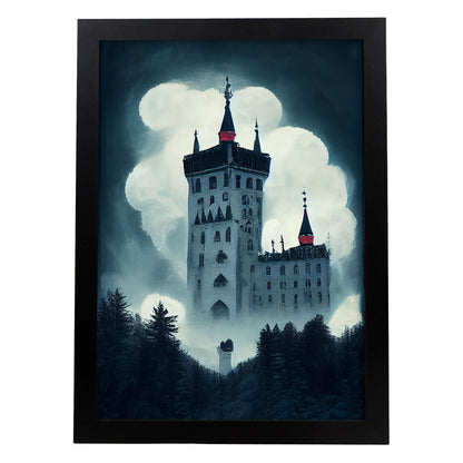 Nacnic Lámina Castillo Neuschwanstein Imaginativo al estilo de T. Burton. Ilustraciones de monumentos, ciudades, paises inspiradas en arte gótico y oscuro. Diseño y Decoración de Interiores.-Artwork-Nacnic-A4-Sin marco-Nacnic Estudio SL