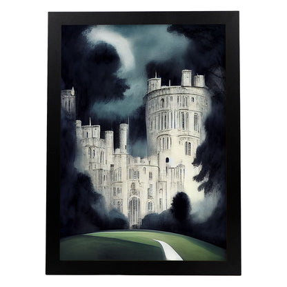 Nacnic Lámina Castillo Windsor de noche Confiado al estilo de T. Burton. Ilustraciones de monumentos, ciudades, paises inspiradas en arte gótico y oscuro. Diseño y Decoración de Interiores.-Artwork-Nacnic-A4-Sin marco-Nacnic Estudio SL