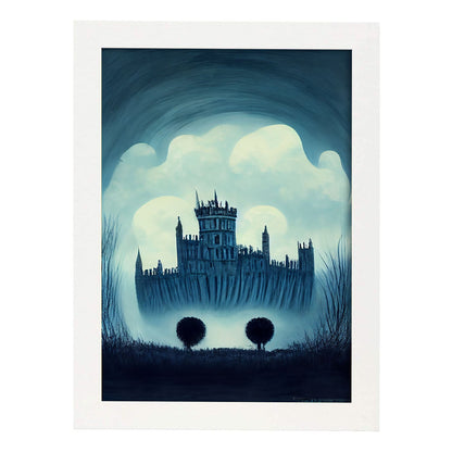 Nacnic Lámina Castillo Windsor Humilde al estilo de T. Burton. Ilustraciones de monumentos, ciudades, paises inspiradas en arte gótico y oscuro. Diseño y Decoración de Interiores.-Artwork-Nacnic-A4-Marco Blanco-Nacnic Estudio SL