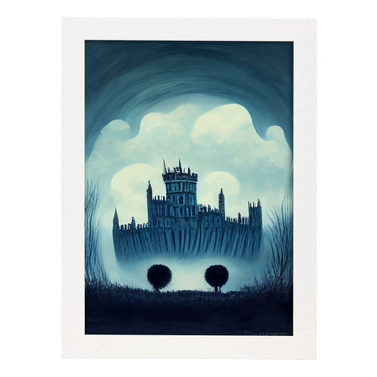Nacnic Lámina Castillo Windsor Humilde al estilo de T. Burton. Ilustraciones de monumentos, ciudades, paises inspiradas en arte gótico y oscuro. Diseño y Decoración de Interiores.-Artwork-Nacnic-A4-Marco Blanco-Nacnic Estudio SL