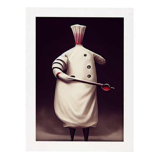 Nacnic Lámina Chef Sensible al estilo de T. Burton. Ilustraciones de profesiones y oficios inspiradas en arte gótico y oscuro. Diseño y Decoración de Interiores.-Artwork-Nacnic-A4-Marco Blanco-Nacnic Estudio SL