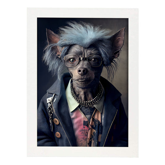 Nacnic Lámina Chihuahua Valiente en estilo Fotografía a todo color. Divertidas ilustraciones realistas de animales con ropa humana. Diseño y Decoración de Interiores.-Artwork-Nacnic-A4-Marco Blanco-Nacnic Estudio SL