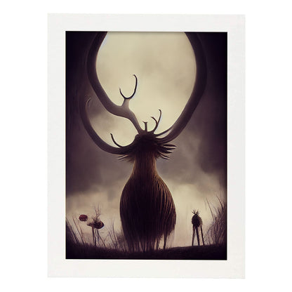 Nacnic Lámina Ciervo Responsable estilo T. Burton. Ilustraciones y pósters de animales inspirados en el arte gótico y oscuro de Burton. Diseño y Decoración de Interiores.-Artwork-Nacnic-A4-Marco Blanco-Nacnic Estudio SL