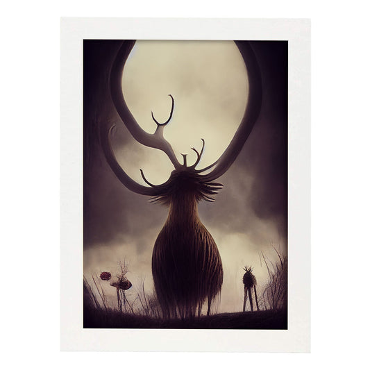 Nacnic Lámina Ciervo Responsable estilo T. Burton. Ilustraciones y pósters de animales inspirados en el arte gótico y oscuro de Burton. Diseño y Decoración de Interiores.-Artwork-Nacnic-A4-Marco Blanco-Nacnic Estudio SL
