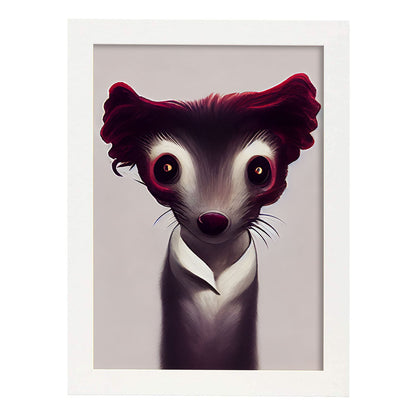 Nacnic Lámina Comadreja Tolerante estilo T. Burton. Ilustraciones y pósters de animales inspirados en el arte gótico y oscuro de Burton. Diseño y Decoración de Interiores.-Artwork-Nacnic-A4-Marco Blanco-Nacnic Estudio SL