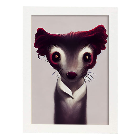 Nacnic Lámina Comadreja Tolerante estilo T. Burton. Ilustraciones y pósters de animales inspirados en el arte gótico y oscuro de Burton. Diseño y Decoración de Interiores.-Artwork-Nacnic-A4-Marco Blanco-Nacnic Estudio SL