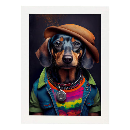 Nacnic Lámina Dachshund Compasivo en estilo Fotografía a todo color. Divertidas ilustraciones realistas de animales con ropa humana. Diseño y Decoración de Interiores.-Artwork-Nacnic-A4-Marco Blanco-Nacnic Estudio SL
