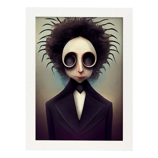 Nacnic Lámina Diseñador Dinámico al estilo de T. Burton. Ilustraciones de profesiones y oficios inspiradas en arte gótico y oscuro. Diseño y Decoración de Interiores.-Artwork-Nacnic-A4-Marco Blanco-Nacnic Estudio SL