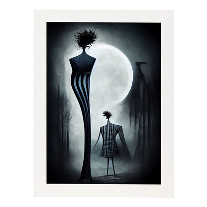 Nacnic Lámina Diseñador Generoso al estilo de T. Burton. Ilustraciones de profesiones y oficios inspiradas en arte gótico y oscuro. Diseño y Decoración de Interiores.-Artwork-Nacnic-A4-Marco Blanco-Nacnic Estudio SL