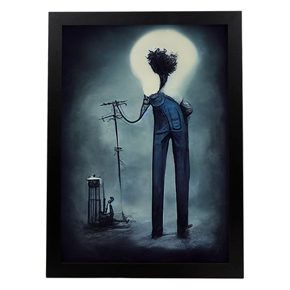 Nacnic Lámina Electricista Empático al estilo de T. Burton. Ilustraciones de profesiones y oficios inspiradas en arte gótico y oscuro. Diseño y Decoración de Interiores.-Artwork-Nacnic-A4-Sin marco-Nacnic Estudio SL