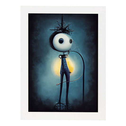 Nacnic Lámina Electricista Imaginativo al estilo de T. Burton. Ilustraciones de profesiones y oficios inspiradas en arte gótico y oscuro. Diseño y Decoración de Interiores.-Artwork-Nacnic-A4-Marco Blanco-Nacnic Estudio SL