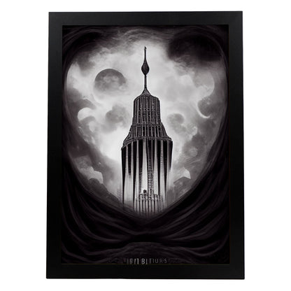 Nacnic Lámina Empire State Intelectual al estilo de T. Burton. Ilustraciones de monumentos, ciudades, paises inspiradas en arte gótico y oscuro. Diseño y Decoración de Interiores.-Artwork-Nacnic-A4-Sin marco-Nacnic Estudio SL