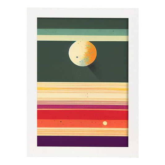 Nacnic Lámina en Estilo Abstracto futuro Cosmos. Llamativas y modernas Ilustraciones artísticas a todo color para el Diseño y Decoración de Interiores.-Artwork-Nacnic-A4-Marco Blanco-Nacnic Estudio SL