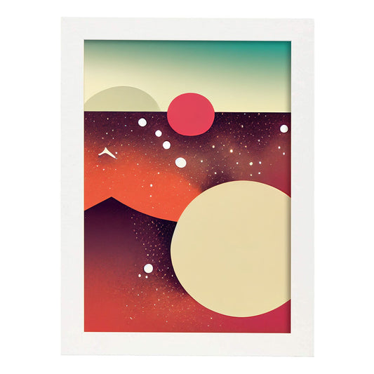 Nacnic Lámina en Estilo Abstracto futuro Lunas. Llamativas y modernas Ilustraciones artísticas a todo color para el Diseño y Decoración de Interiores.-Artwork-Nacnic-A4-Marco Blanco-Nacnic Estudio SL